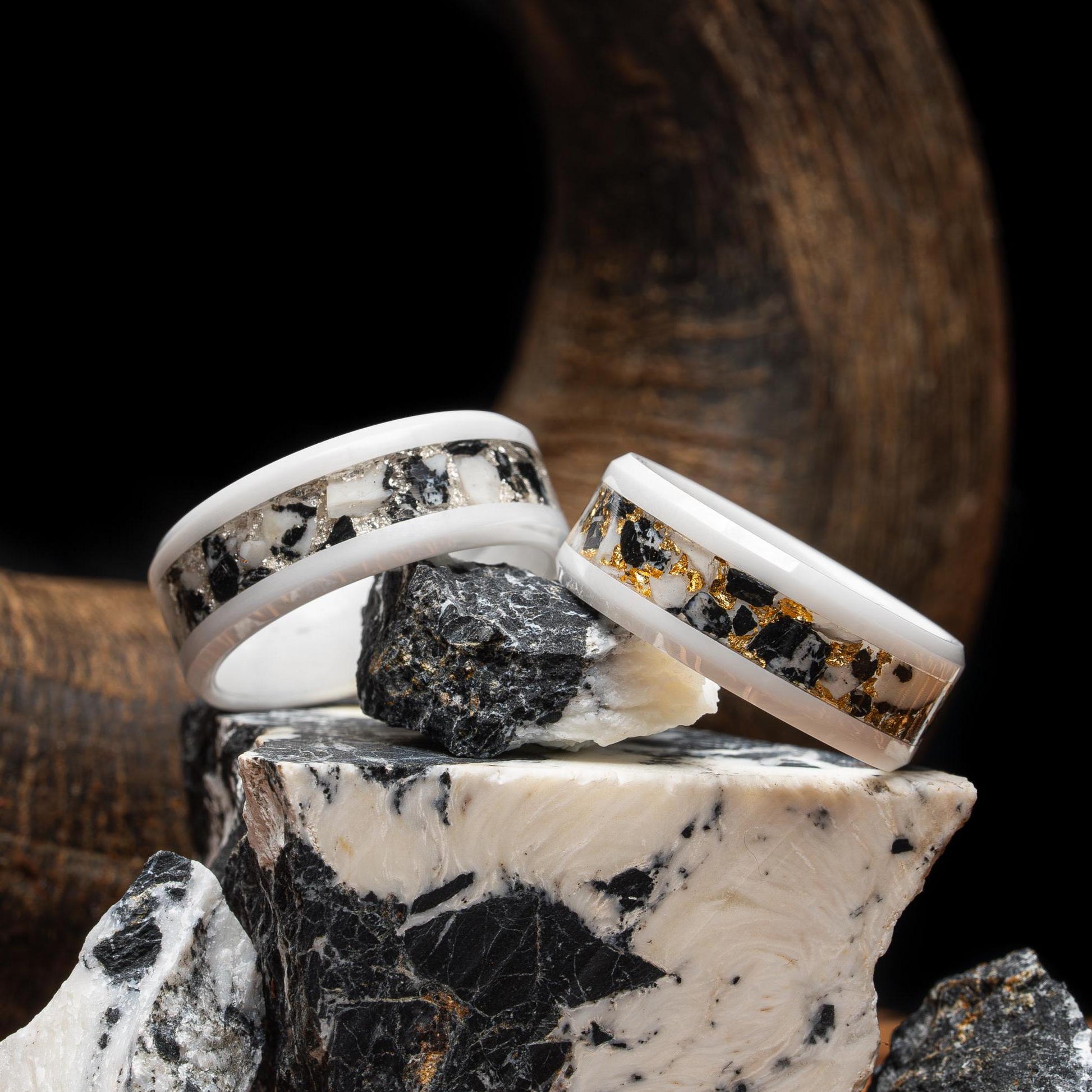 The White Buffalo | White Buffalo Turquoise with Gold Leaf/Silver Leaf Inlay Band