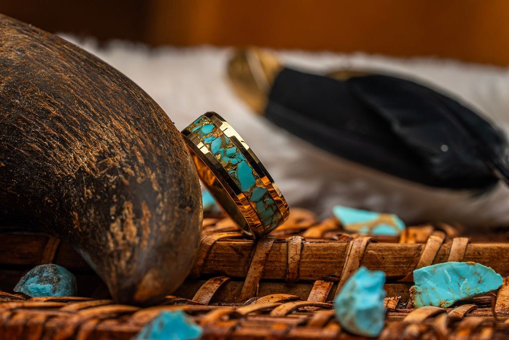Kingman | Turquoise with 24K Gold Leaf in Gold Plated Tungsten / Sterling Silver