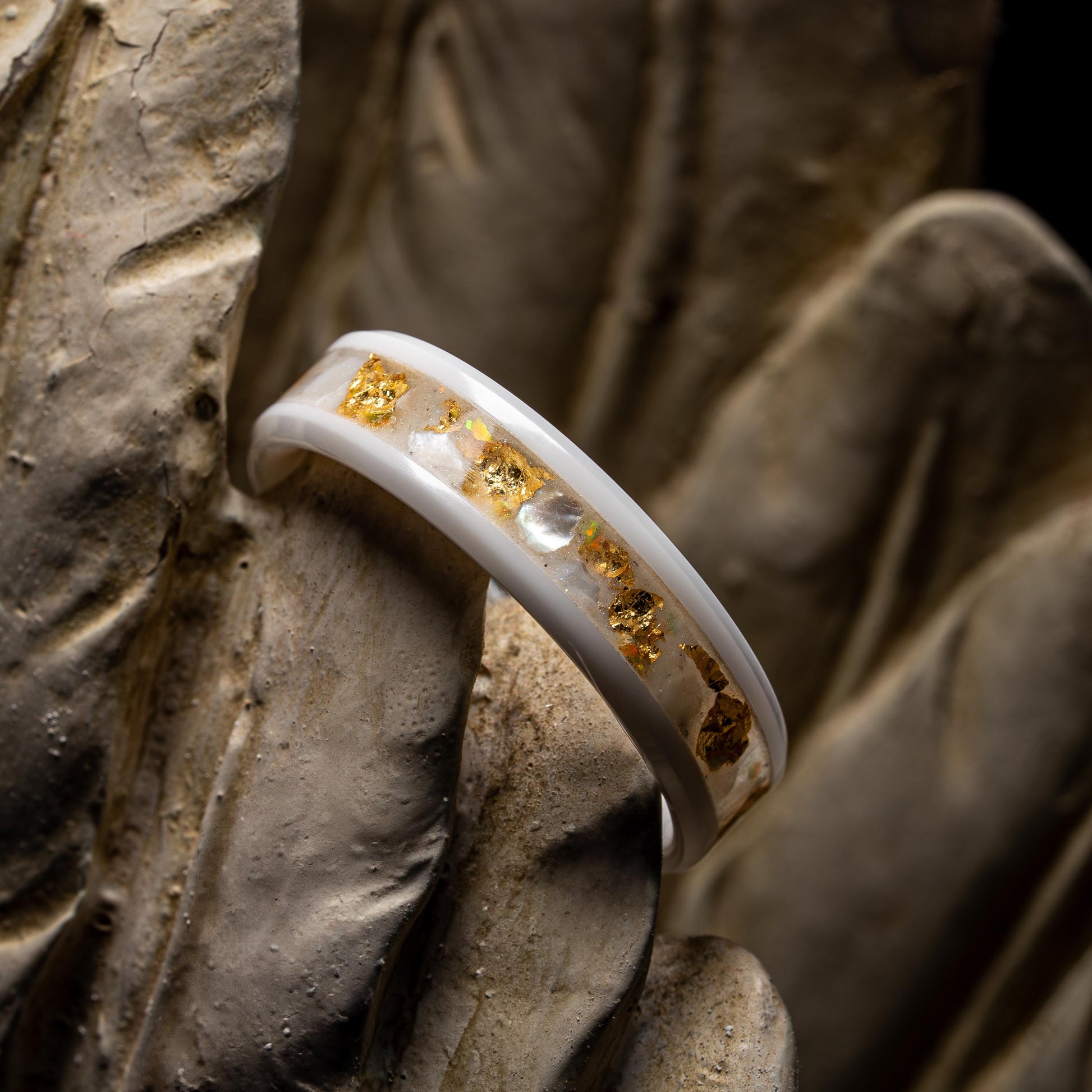 Oro Divino | Mother of Pearl, Opal, Gold Leaf, White Ceramic Band