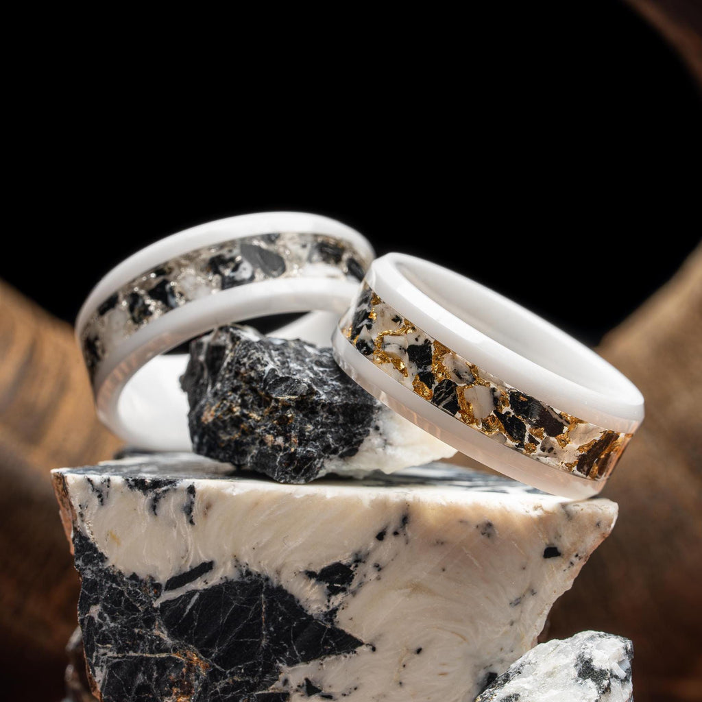 The White Buffalo | White Buffalo Turquoise with Gold Leaf/Silver Leaf Inlay Band