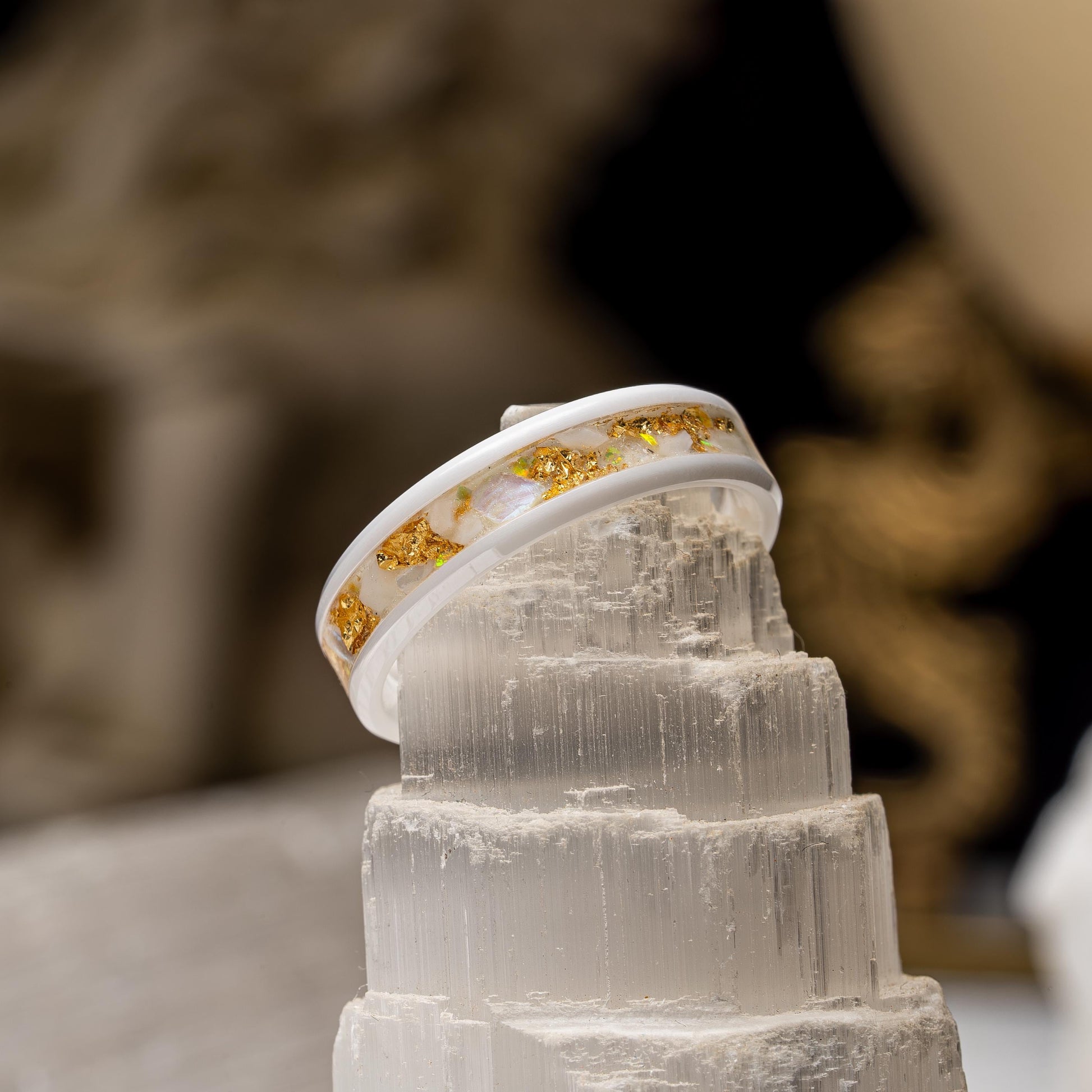 Oro Divino | Mother of Pearl, Opal, Gold Leaf, White Ceramic Band