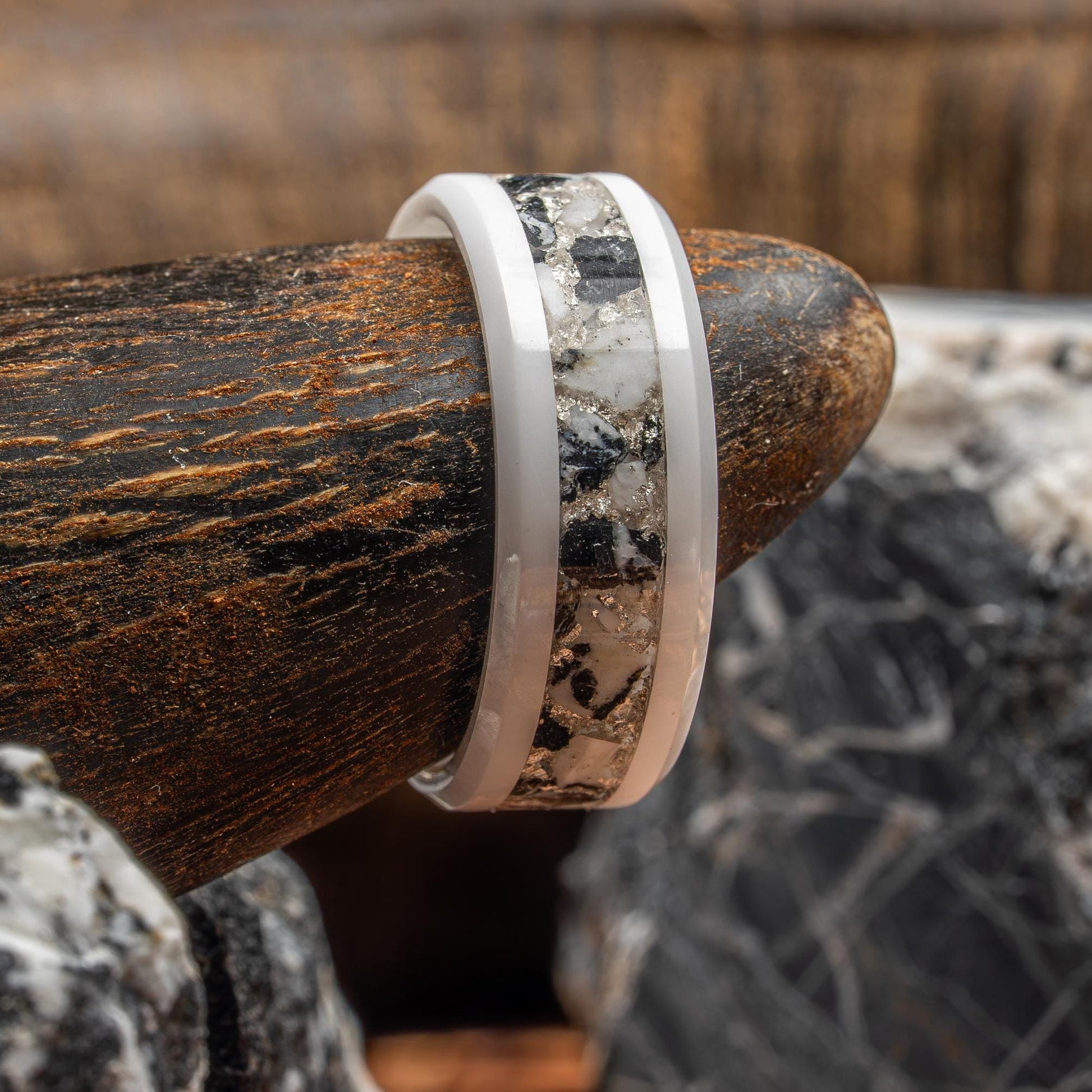 The White Buffalo | White Buffalo Turquoise with Gold Leaf/Silver Leaf Inlay Band