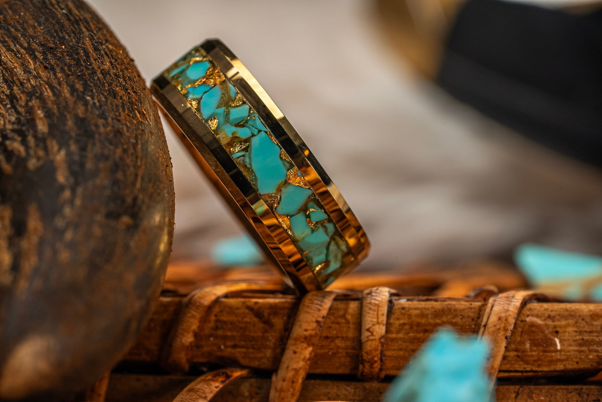 Kingman | Turquoise with 24K Gold Leaf in Gold Plated Tungsten / Sterling Silver