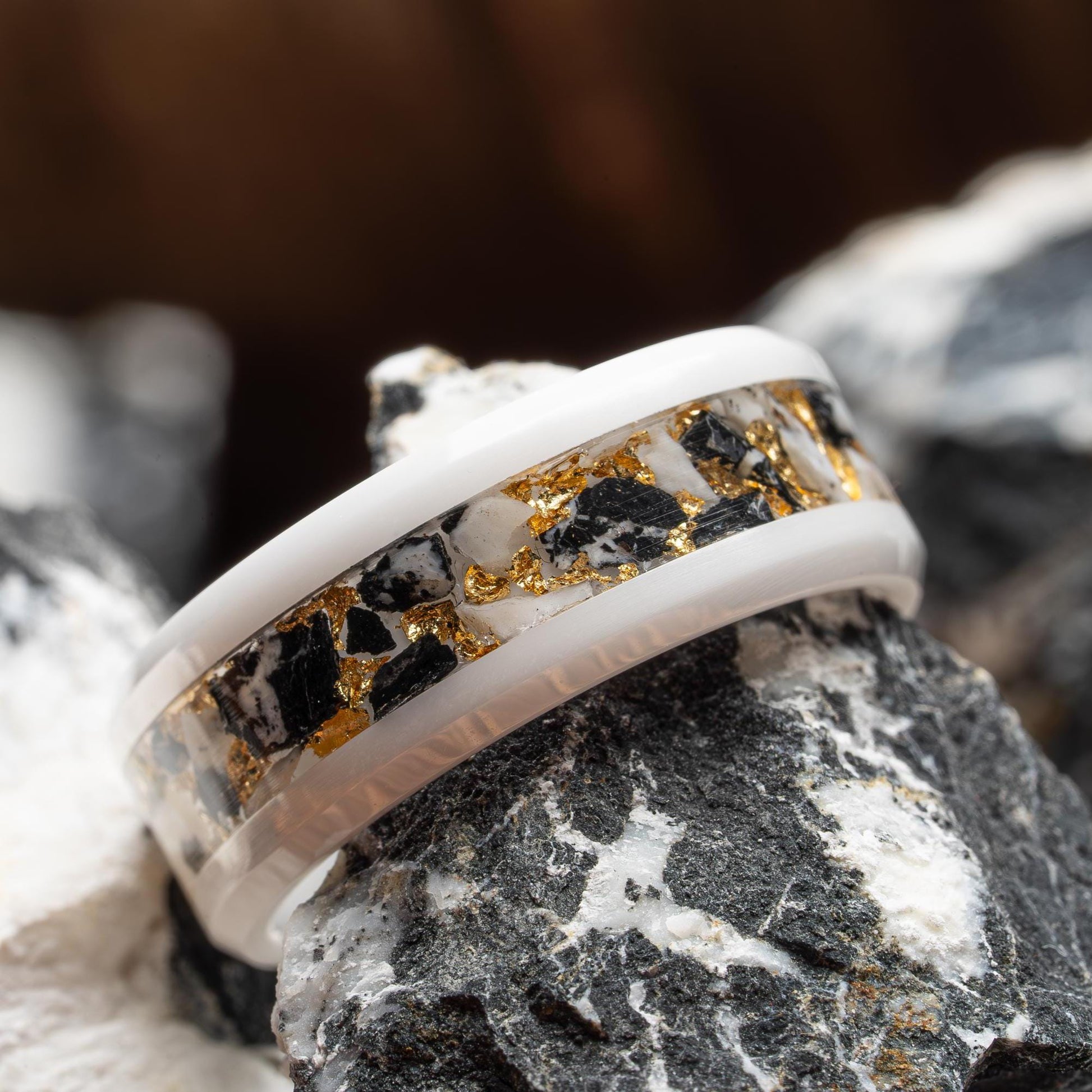 The White Buffalo | White Buffalo Turquoise with Gold Leaf/Silver Leaf Inlay Band