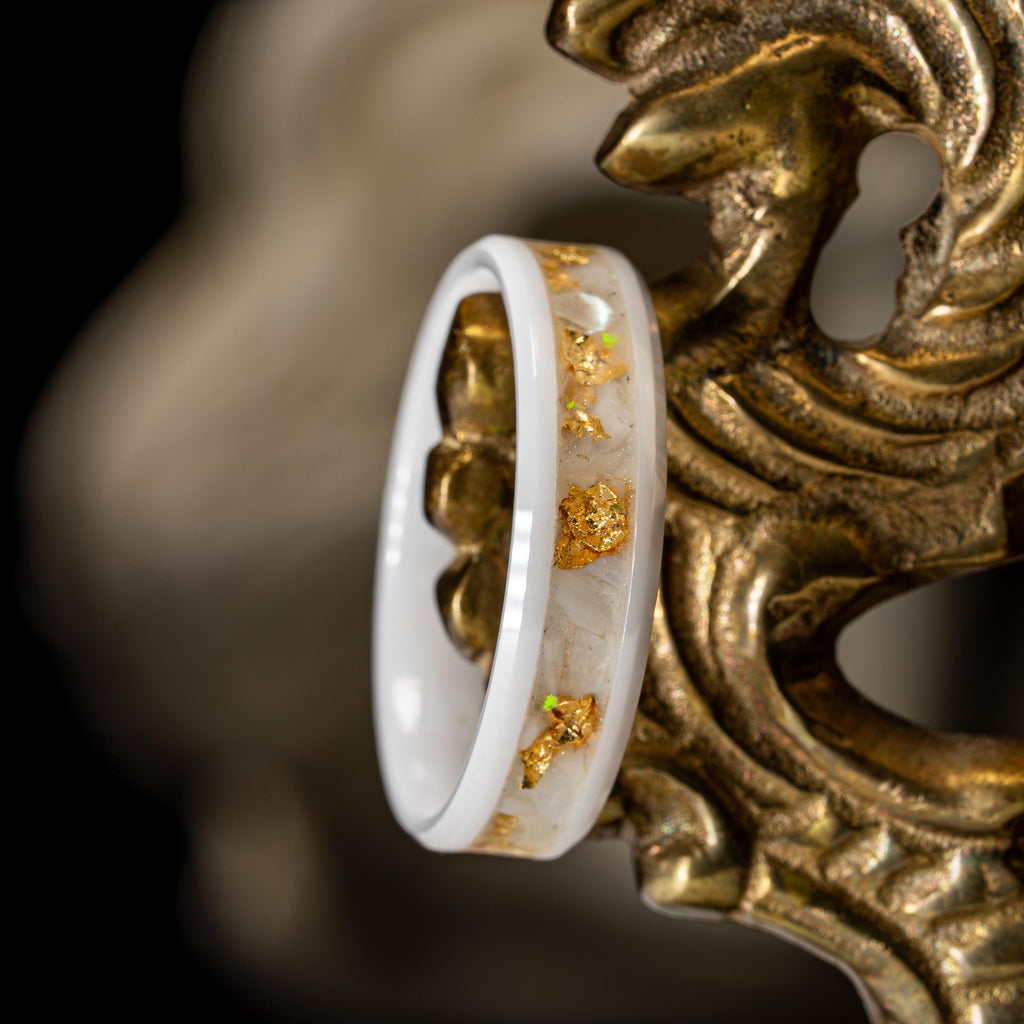 Oro Divino | Mother of Pearl, Opal, Gold Leaf, White Ceramic Band
