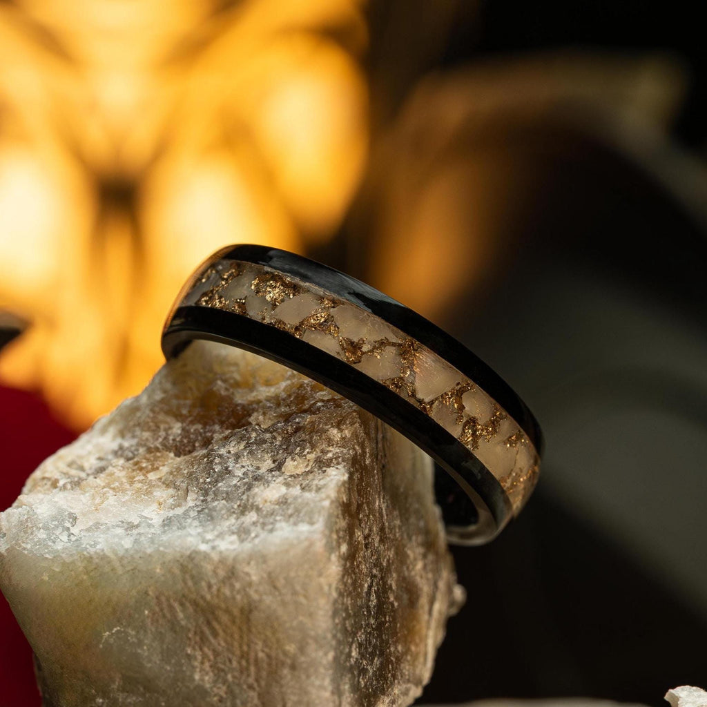 Sakai | White Jade, 22K Moon Gold Leaf, Ebony Wood \ Black Ceramic Band