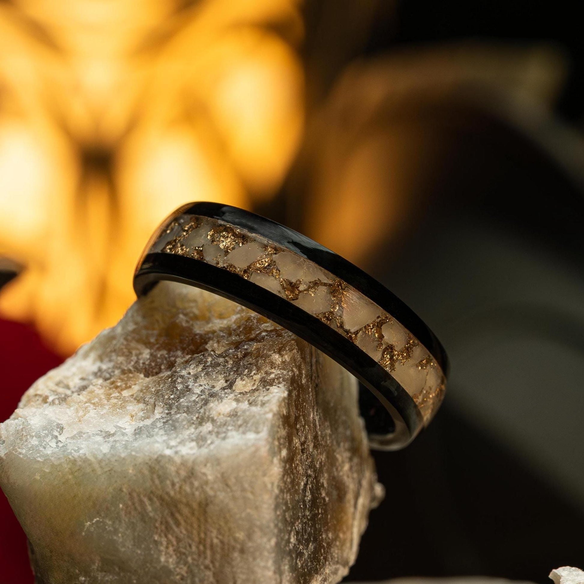 Sakai | White Jade, 22K Moon Gold Leaf, Ebony Wood \ Black Ceramic Band