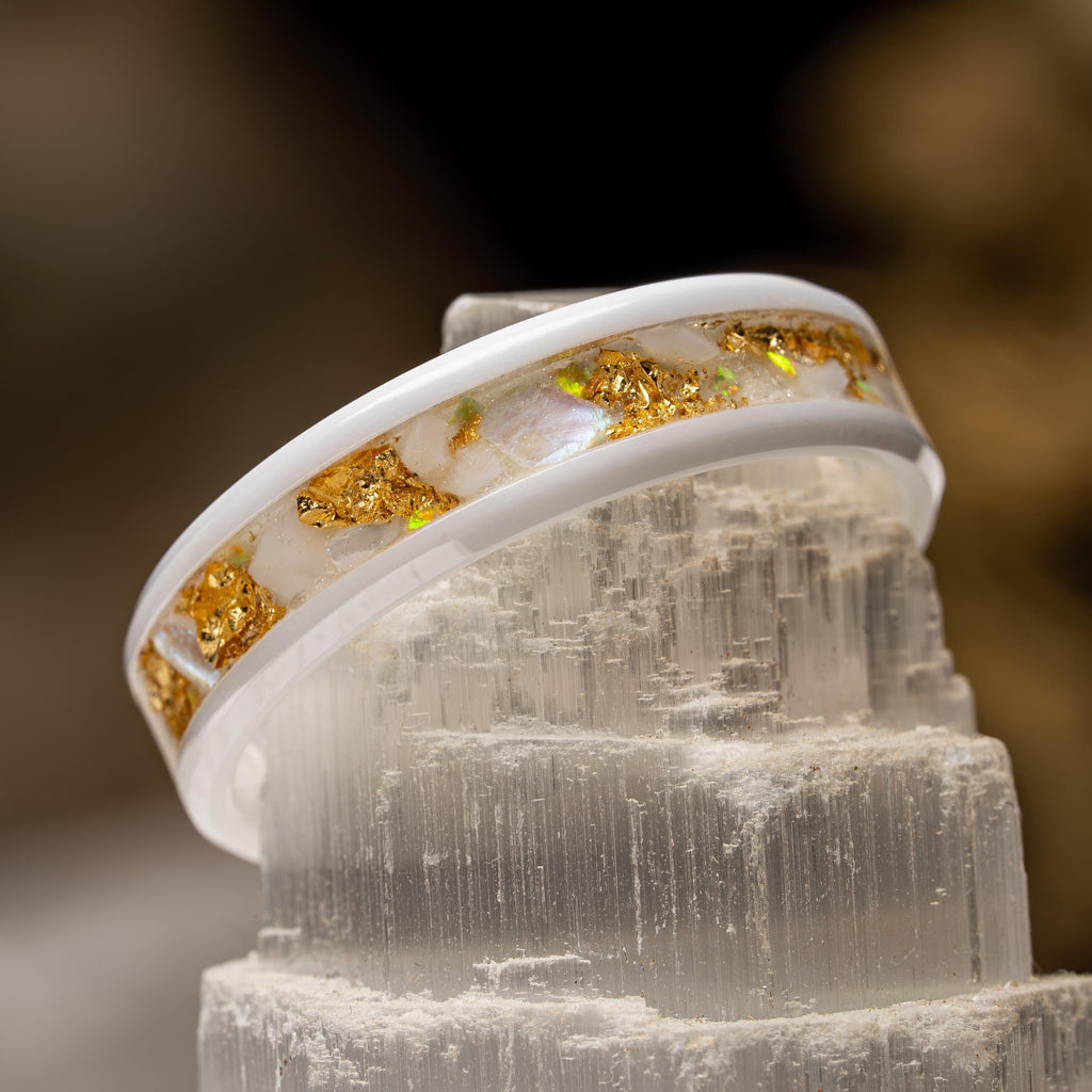 Oro Divino | Mother of Pearl, Opal, Gold Leaf, White Ceramic Band